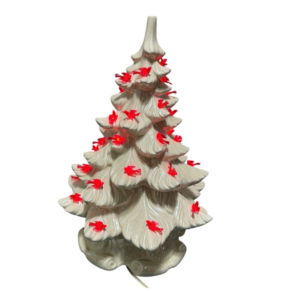Ceramic Christmas Tree Vintage 2-Piece Lighted 16” With Music Box